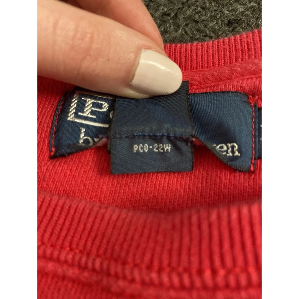 Vintage Polo Ralph Lauren Wide Crewneck Sweatshirt Red‎ Mens 2XL Pullover Pony